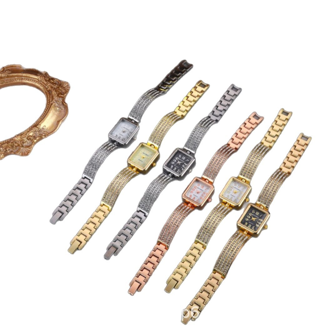 Women's Square Dial Quartz Watch With Tempered Glass, Stainless Steel Strap And Buckle Closure Featuring Pointer Display