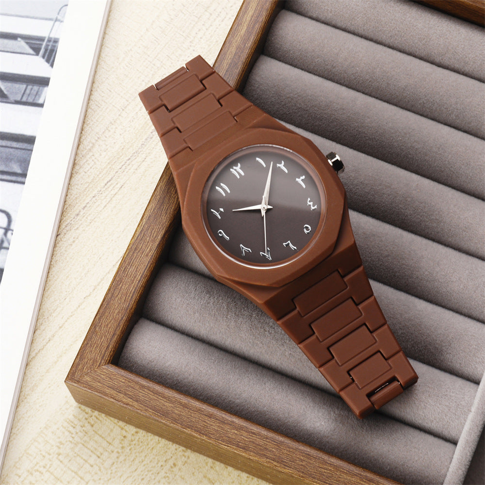 Unisex Quartz Watch With Plastic Strap And Butterfly Double Snap Buckle Featuring Ordinary Glass Mirror And Pointer Display