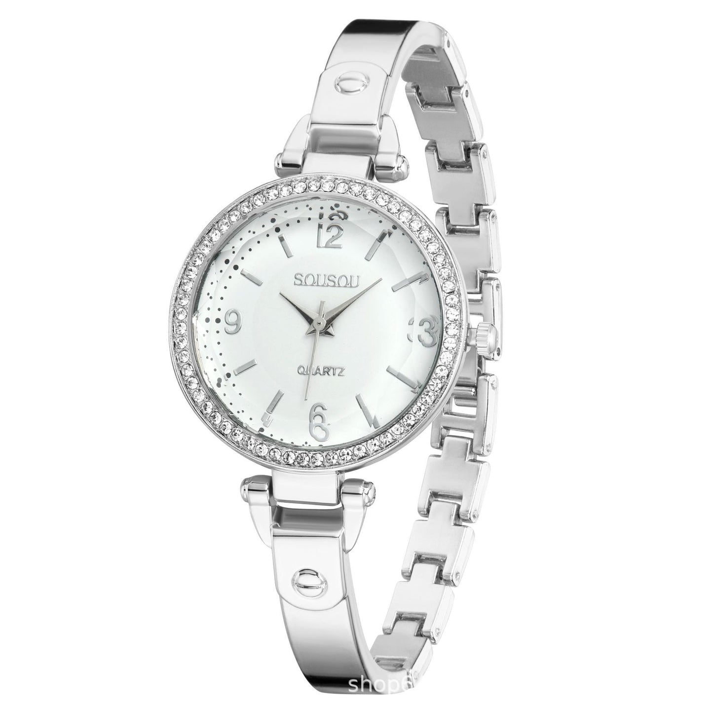 Women's Quartz Watch With Stainless Steel Strap And Buckle, Featuring Tempered Glass Mirror And Pointer Display