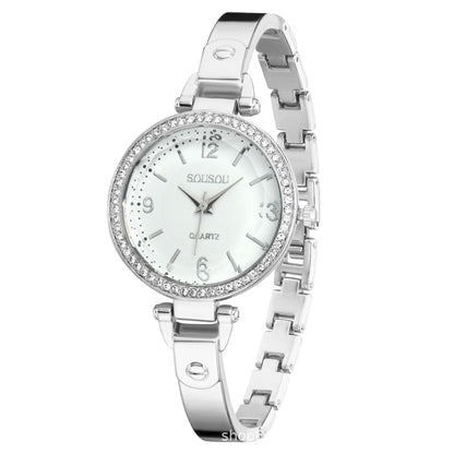Women's Quartz Watch With Stainless Steel Strap And Buckle, Featuring Tempered Glass Mirror And Pointer Display