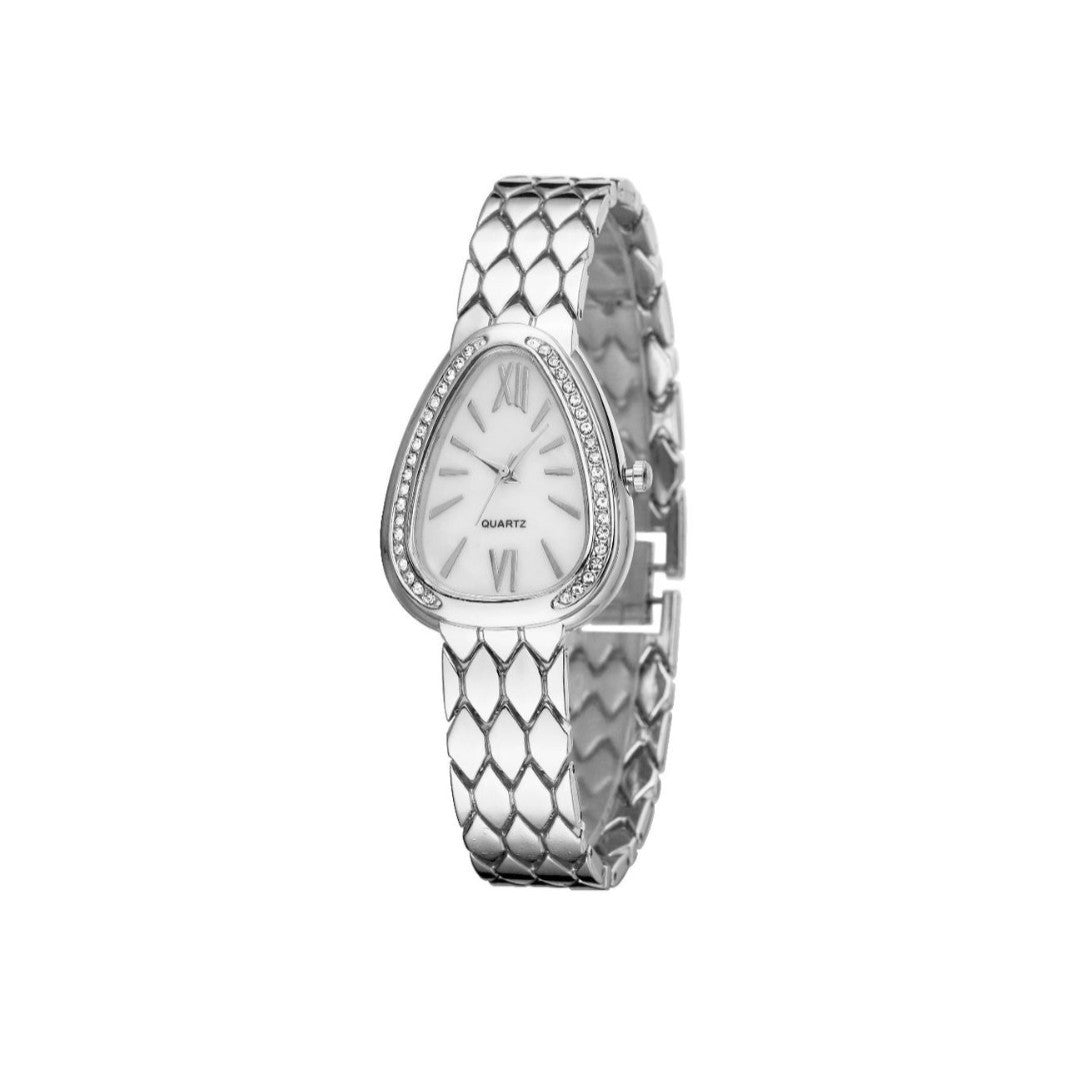 Women's Quartz Watch With Stainless Steel Strap And Buckle, Featuring Tempered Glass Mirror And Pointer Display