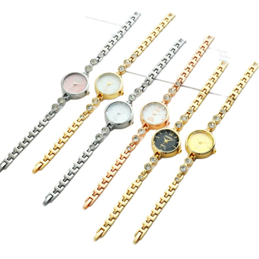 Women's Quartz Watch With Stainless Steel Strap And Buckle, Featuring Tempered Glass Mirror And Pointer Display
