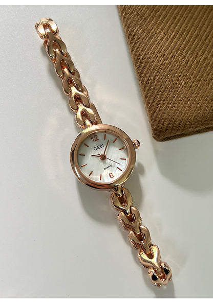 Women's Quartz Watch With Stainless Steel Strap And Jewelry Buckle, Featuring Tempered Glass Mirror And Pointer Display