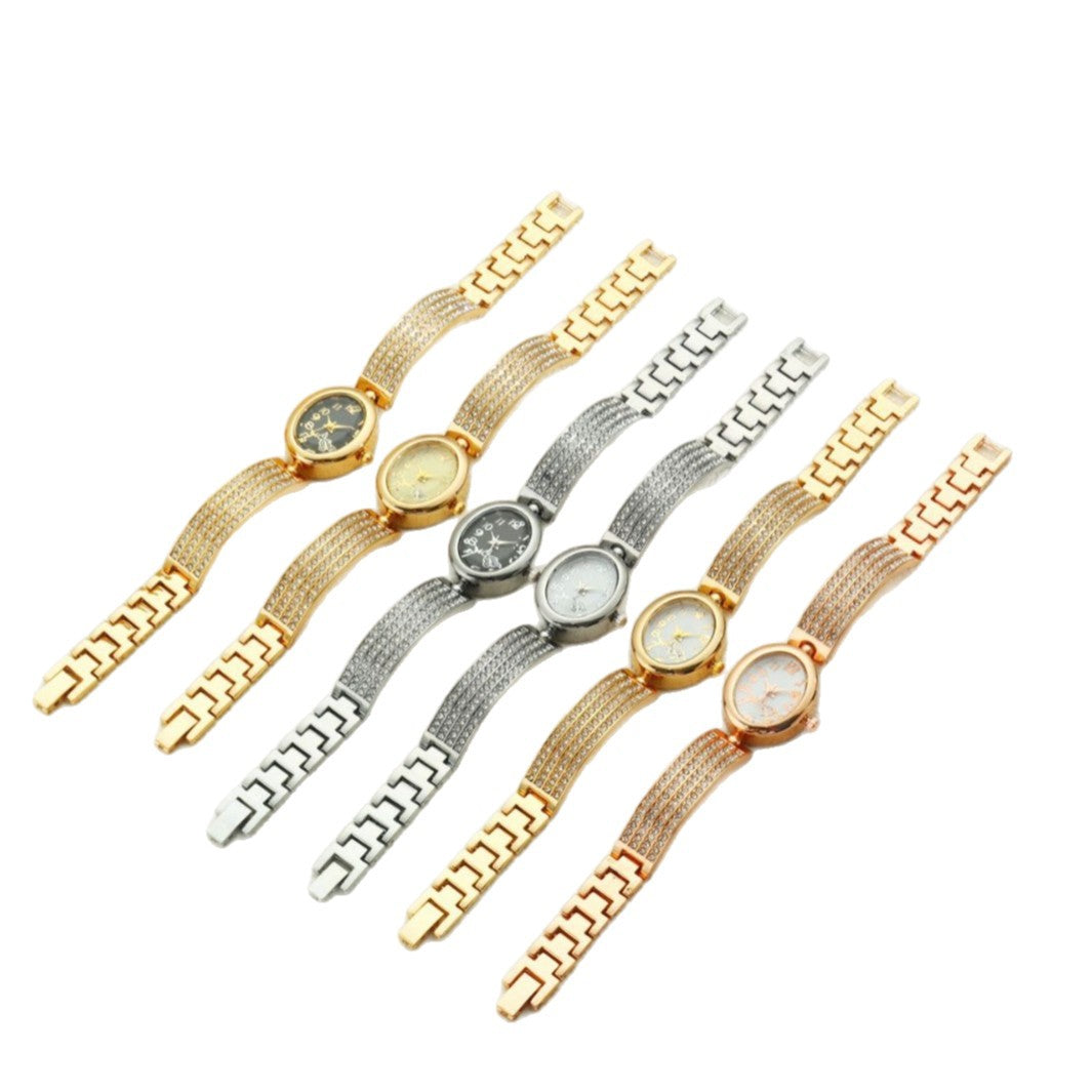 Women's Quartz Watch With Stainless Steel Strap And Buckle, Featuring Tempered Glass Mirror And Pointer+Number Display