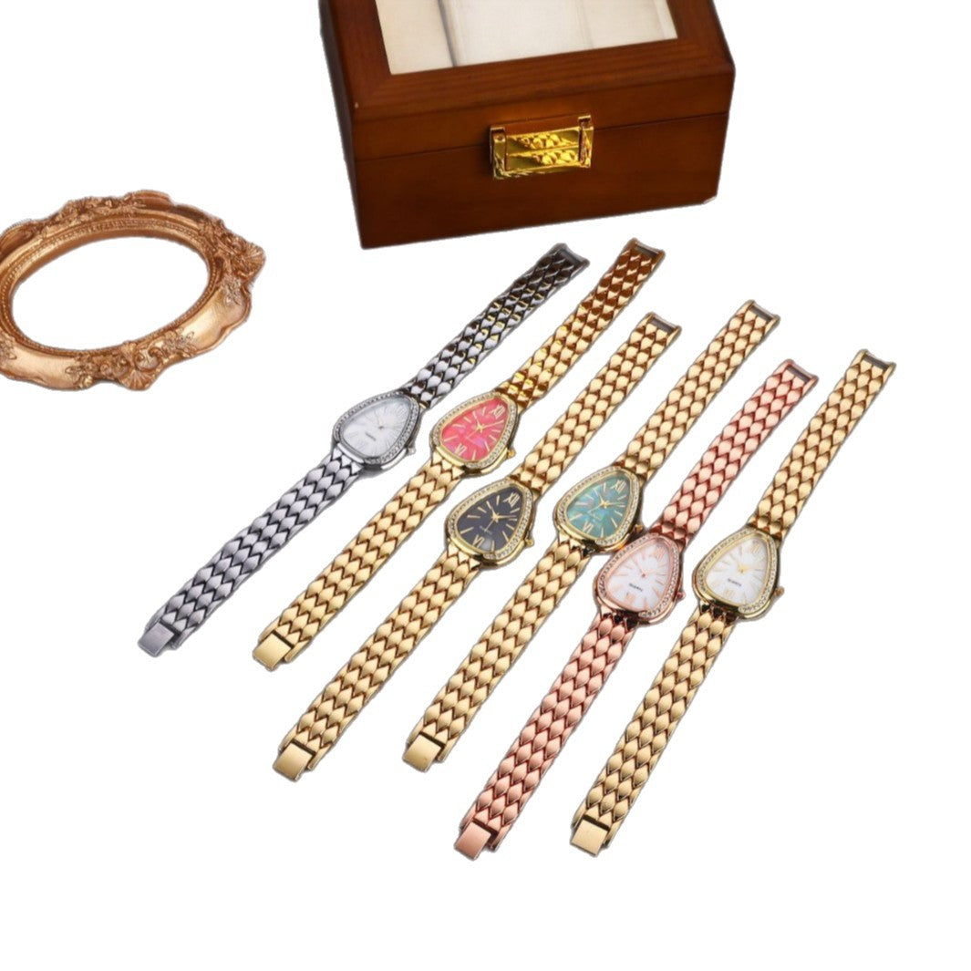 Women's Quartz Watch With Stainless Steel Strap And Buckle, Featuring Tempered Glass Mirror And Pointer Display