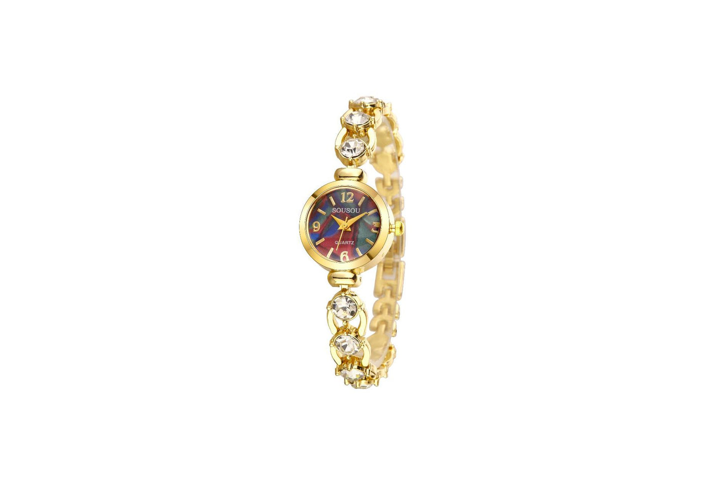 Women's Quartz Watch With Stainless Steel Strap And Buckle, Featuring Tempered Glass Mirror And Pointer Display