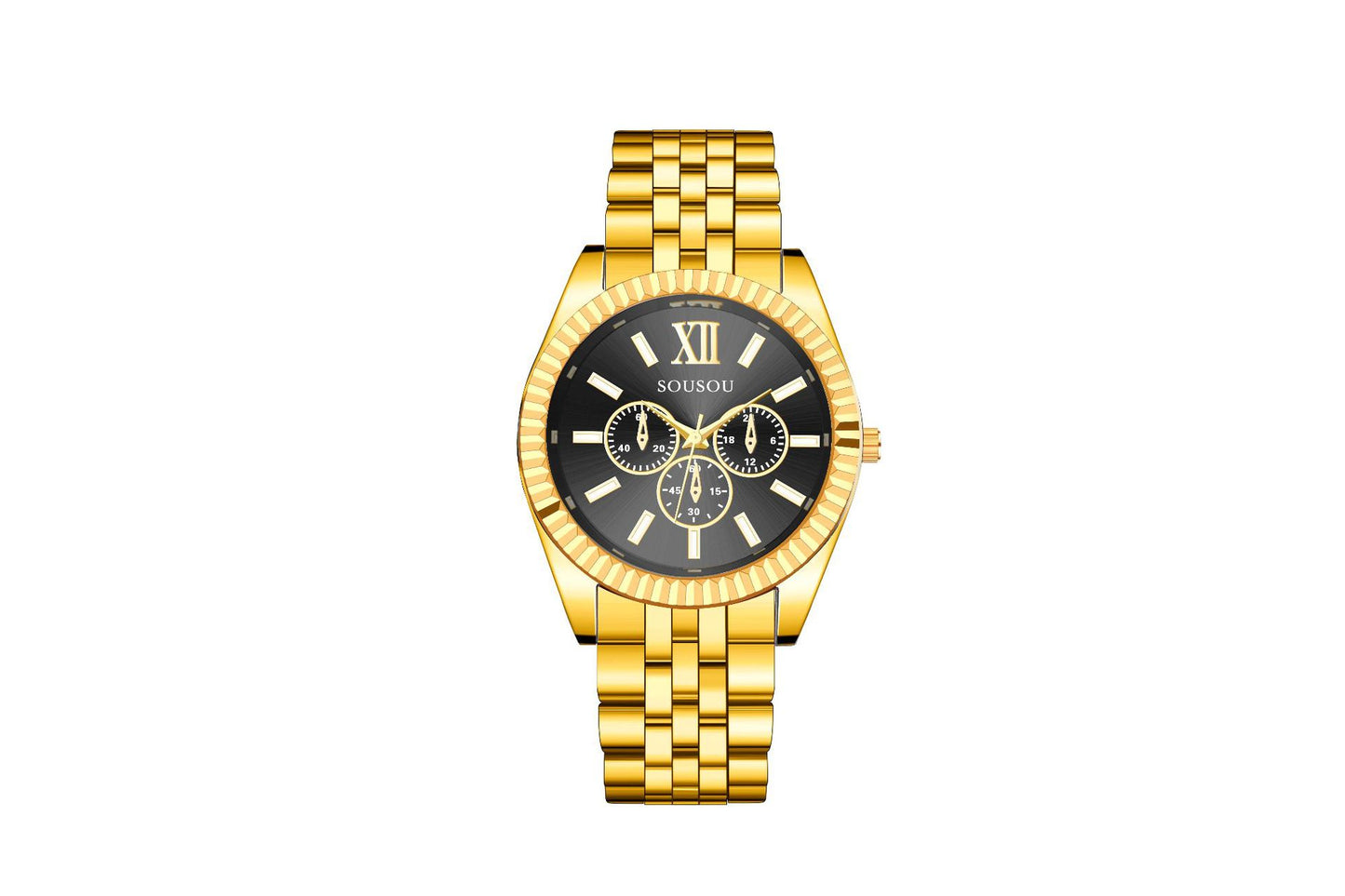 Men's Quartz Watch With Stainless Steel Strap And Buckle, Featuring Tempered Glass Mirror And Pointer Display