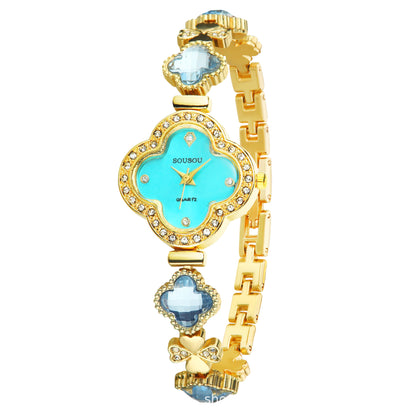 Women's Quartz Watch With Stainless Steel Strap And Buckle, Featuring Tempered Glass Mirror And Pointer Display