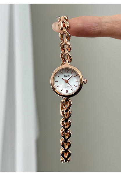 Women's Quartz Watch With Stainless Steel Strap And Jewelry Buckle, Featuring Tempered Glass Mirror And Pointer Display