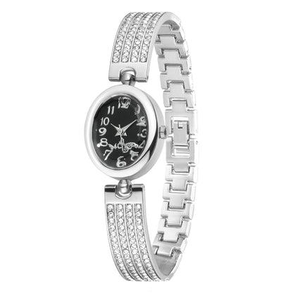 Women's Quartz Watch With Stainless Steel Strap And Buckle, Featuring Tempered Glass Mirror And Pointer+Number Display