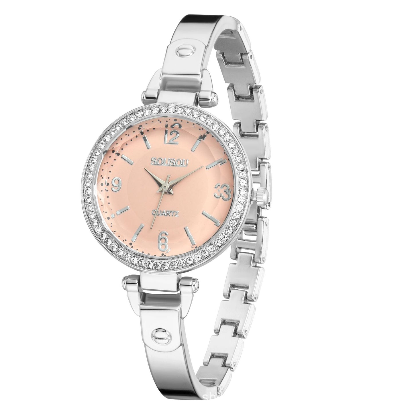 Women's Quartz Watch With Stainless Steel Strap And Buckle, Featuring Tempered Glass Mirror And Pointer Display