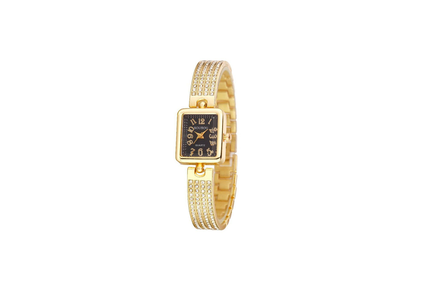 Women's Square Dial Quartz Watch With Tempered Glass, Stainless Steel Strap And Buckle Closure Featuring Pointer Display