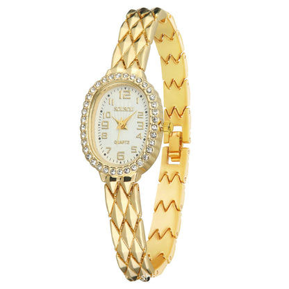 Women's Quartz Watch With Stainless Steel Strap And Buckle, Featuring Tempered Glass Mirror And Pointer Display