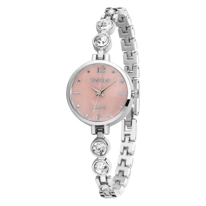 Women's Quartz Watch With Stainless Steel Strap And Buckle, Featuring Tempered Glass Mirror And Pointer Display