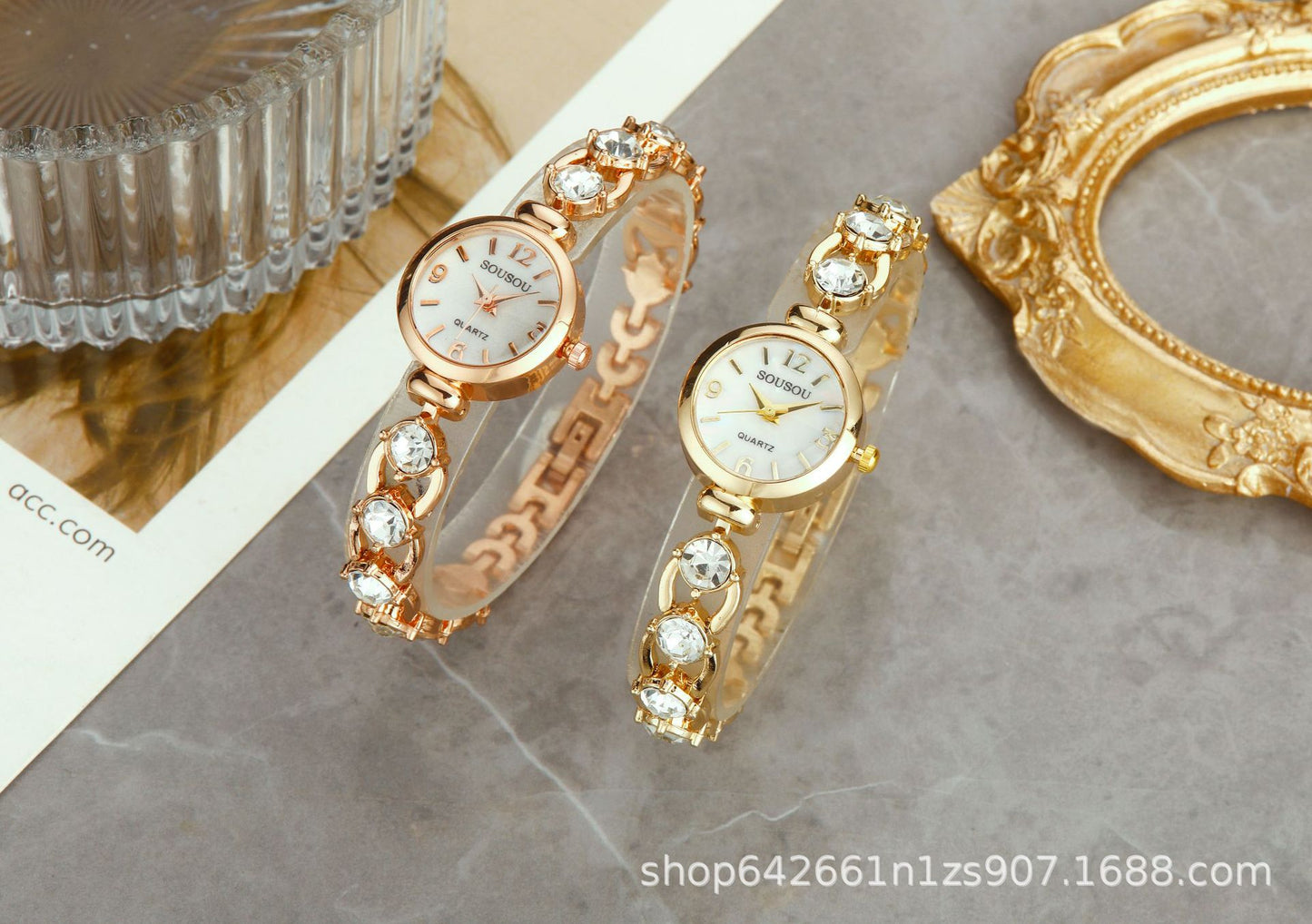 Women's Quartz Watch With Stainless Steel Strap And Buckle, Featuring Tempered Glass Mirror And Pointer Display