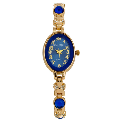 Women's Quartz Watch With Stainless Steel Strap And Buckle, Featuring Tempered Glass Mirror And Pointer+Number Display