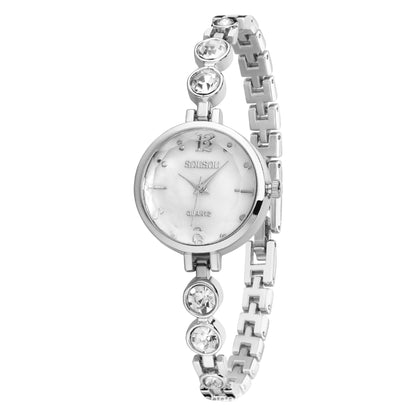 Women's Quartz Watch With Stainless Steel Strap And Buckle, Featuring Tempered Glass Mirror And Pointer Display