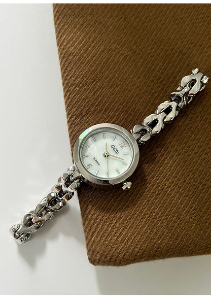 Women's Quartz Watch With Stainless Steel Strap And Jewelry Buckle, Featuring Tempered Glass Mirror And Pointer Display