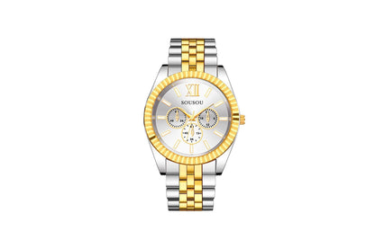 Men's Quartz Watch With Stainless Steel Strap And Buckle, Featuring Tempered Glass Mirror And Pointer Display