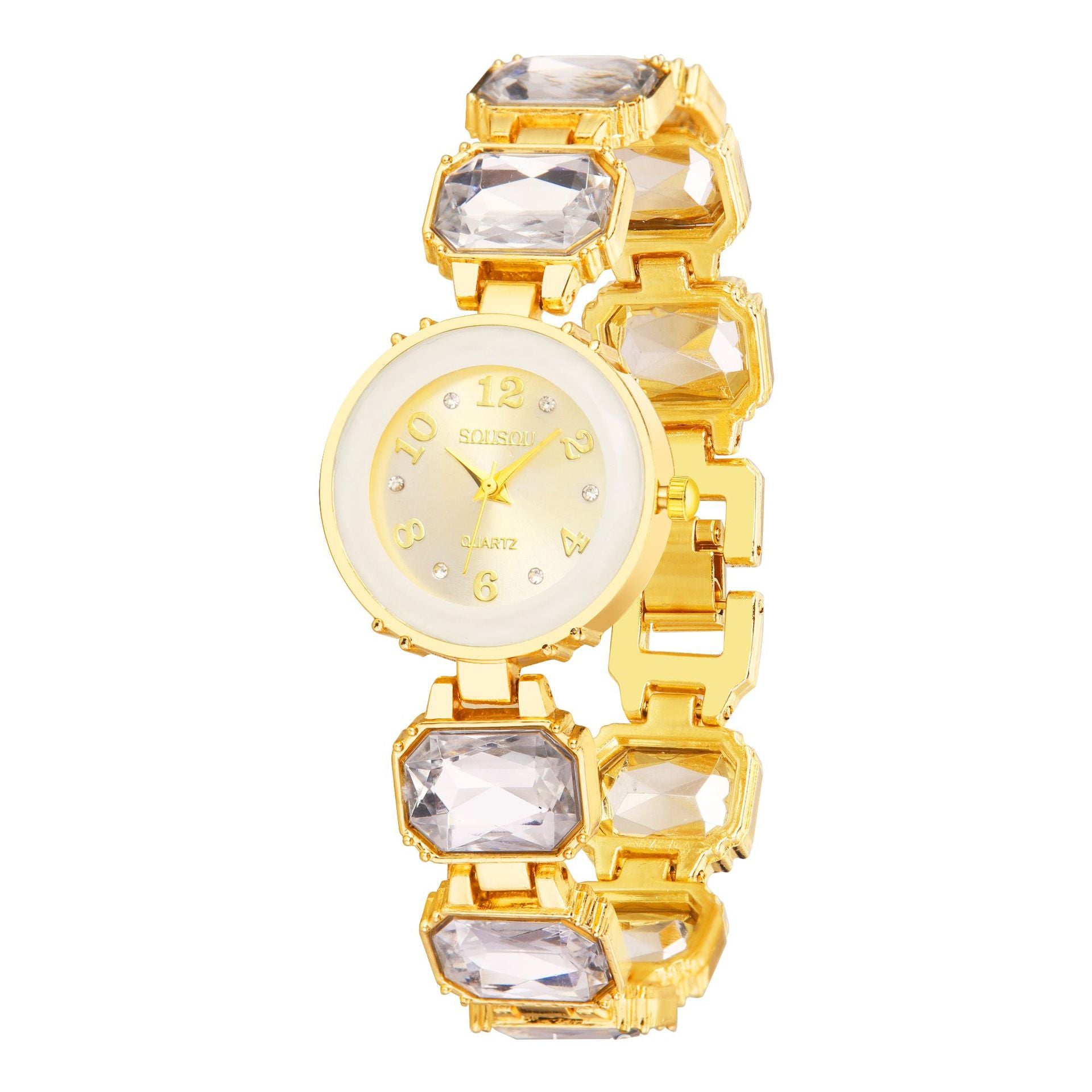 Women's Quartz Watch With Stainless Steel Strap And Buckle, Featuring Tempered Glass Mirror And Pointer+Number Display