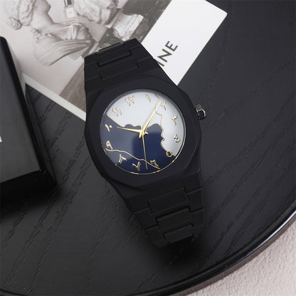 Unisex Quartz Watch With Plastic Strap And Butterfly Double Snap Buckle Featuring Ordinary Glass Mirror And Pointer Display