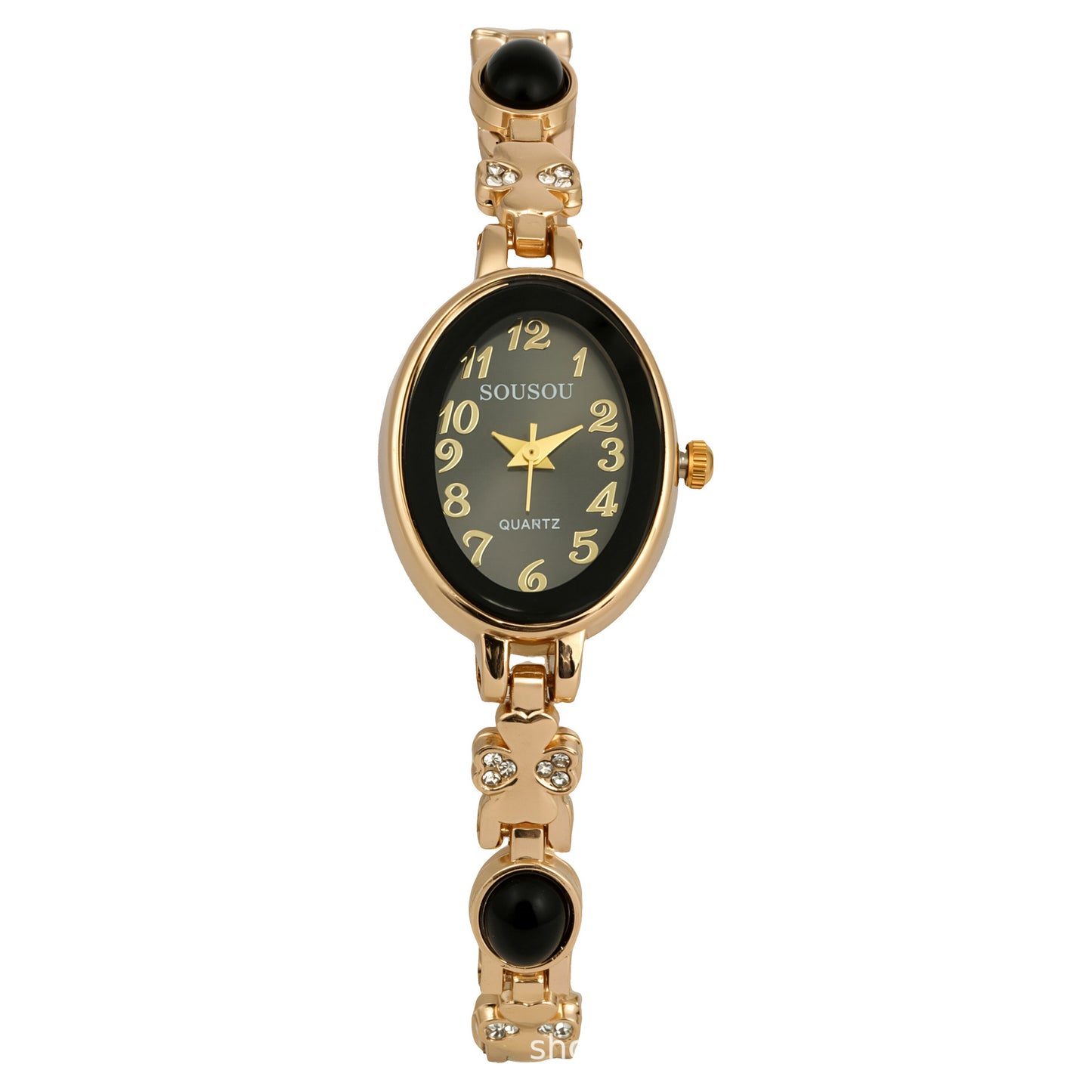 Women's Quartz Watch With Stainless Steel Strap And Buckle, Featuring Tempered Glass Mirror And Pointer+Number Display