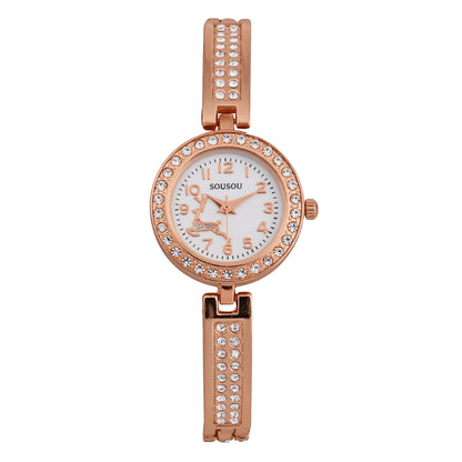 Women’s Quartz Watch With Stainless Steel Strap And Buckle, Featuring Tempered Glass Mirror And Pointer Display