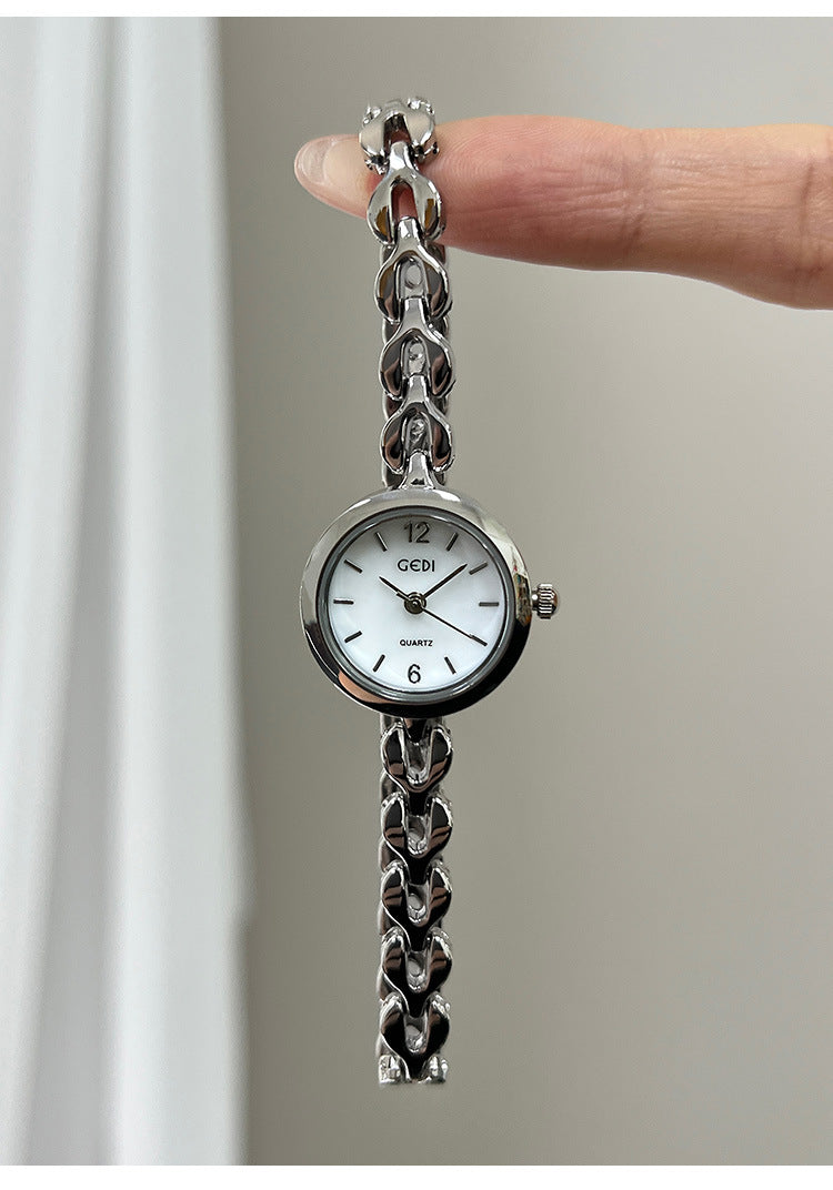 Women's Quartz Watch With Stainless Steel Strap And Jewelry Buckle, Featuring Tempered Glass Mirror And Pointer Display