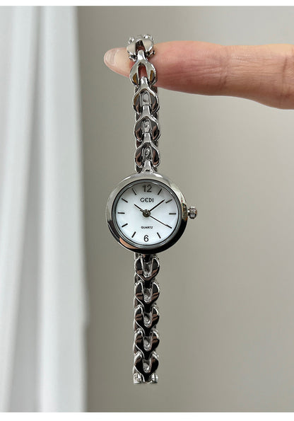 Women's Quartz Watch With Stainless Steel Strap And Jewelry Buckle, Featuring Tempered Glass Mirror And Pointer Display