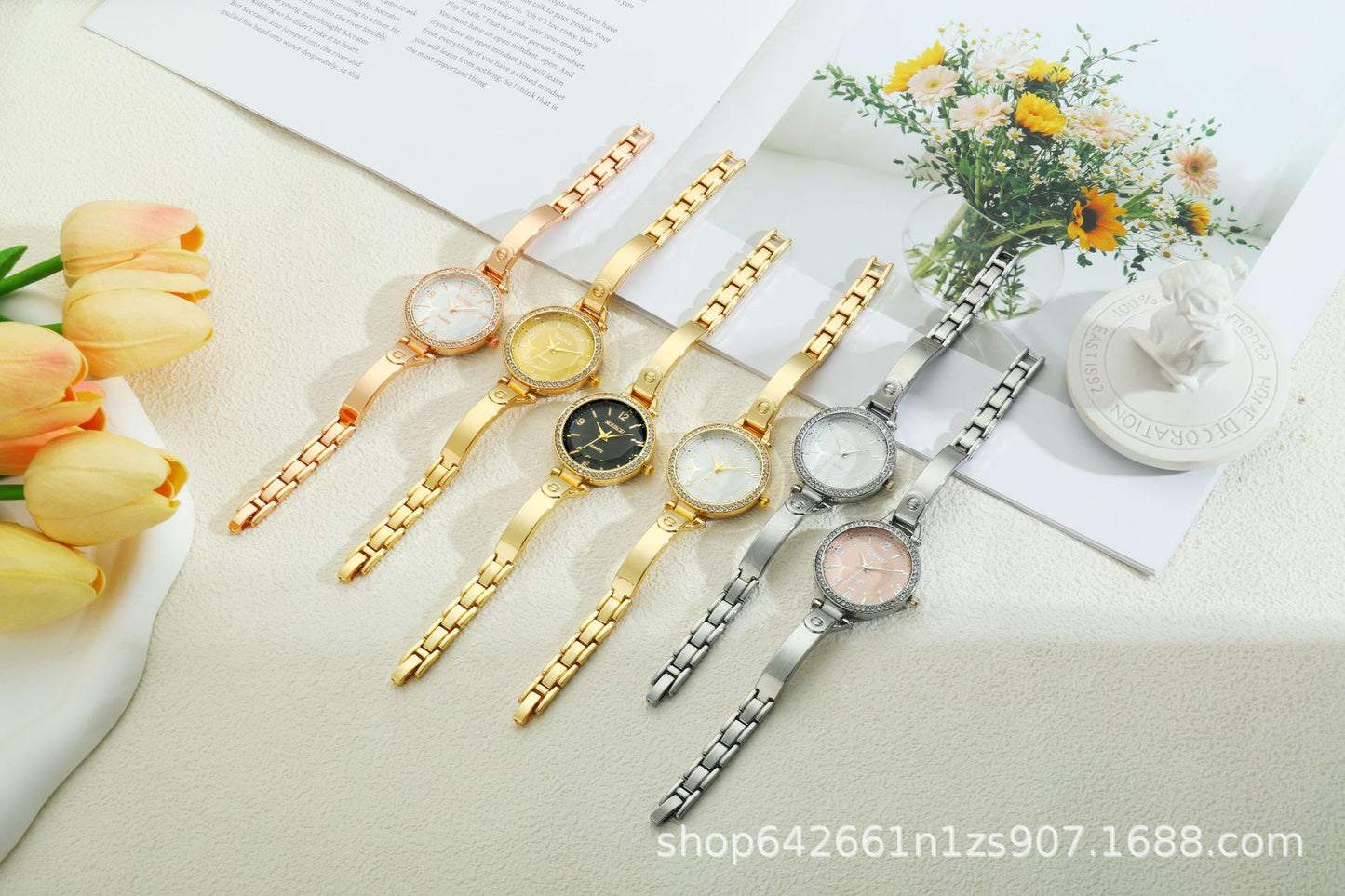Women's Quartz Watch With Stainless Steel Strap And Buckle, Featuring Tempered Glass Mirror And Pointer Display