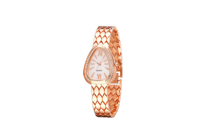Women's Quartz Watch With Stainless Steel Strap And Buckle, Featuring Tempered Glass Mirror And Pointer Display