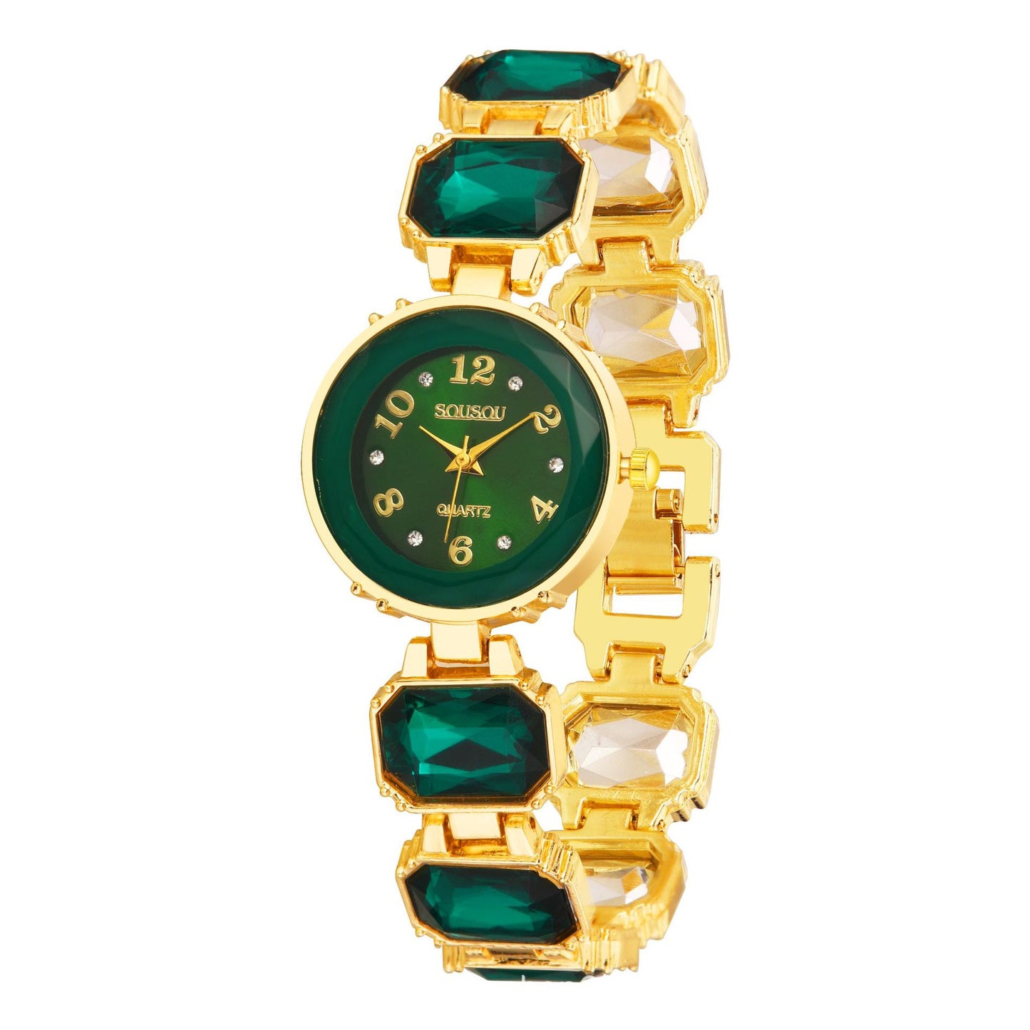 Women's Quartz Watch With Stainless Steel Strap And Buckle, Featuring Tempered Glass Mirror And Pointer+Number Display