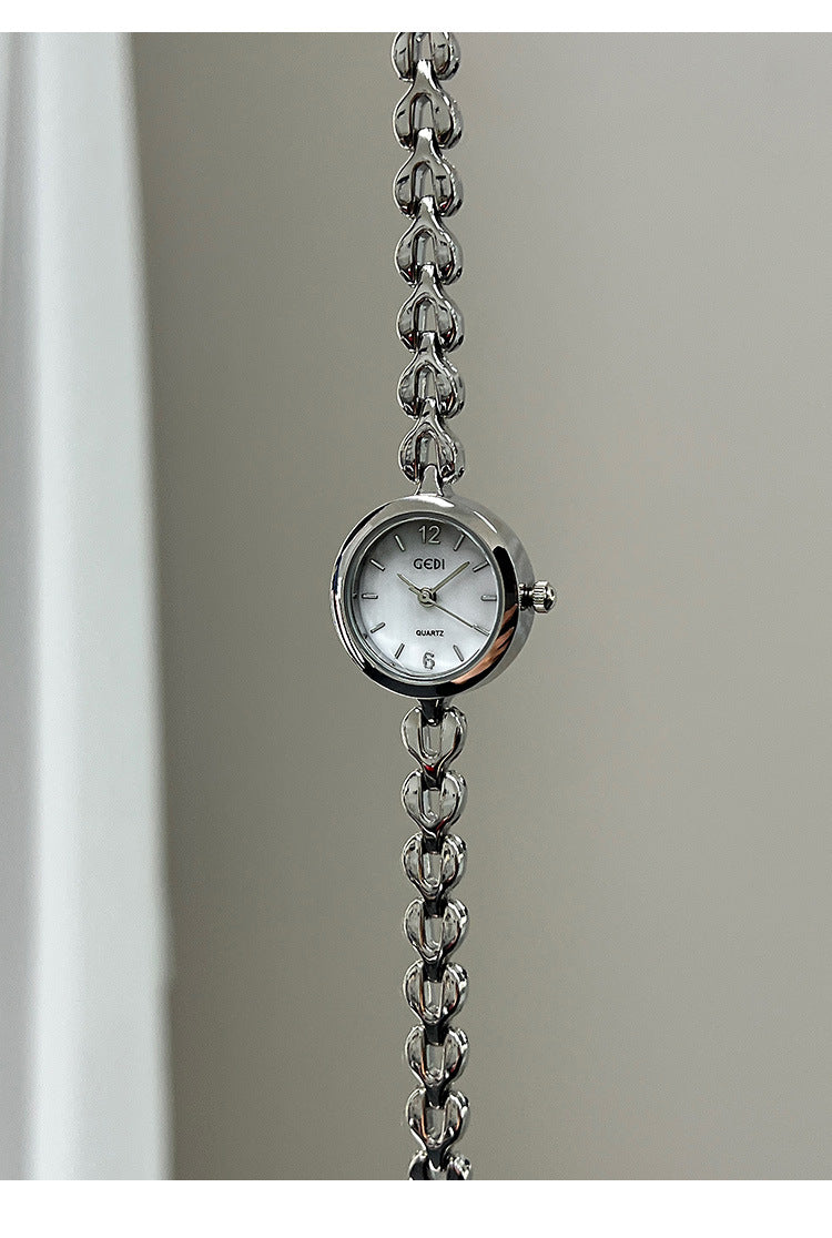 Women's Quartz Watch With Stainless Steel Strap And Jewelry Buckle, Featuring Tempered Glass Mirror And Pointer Display