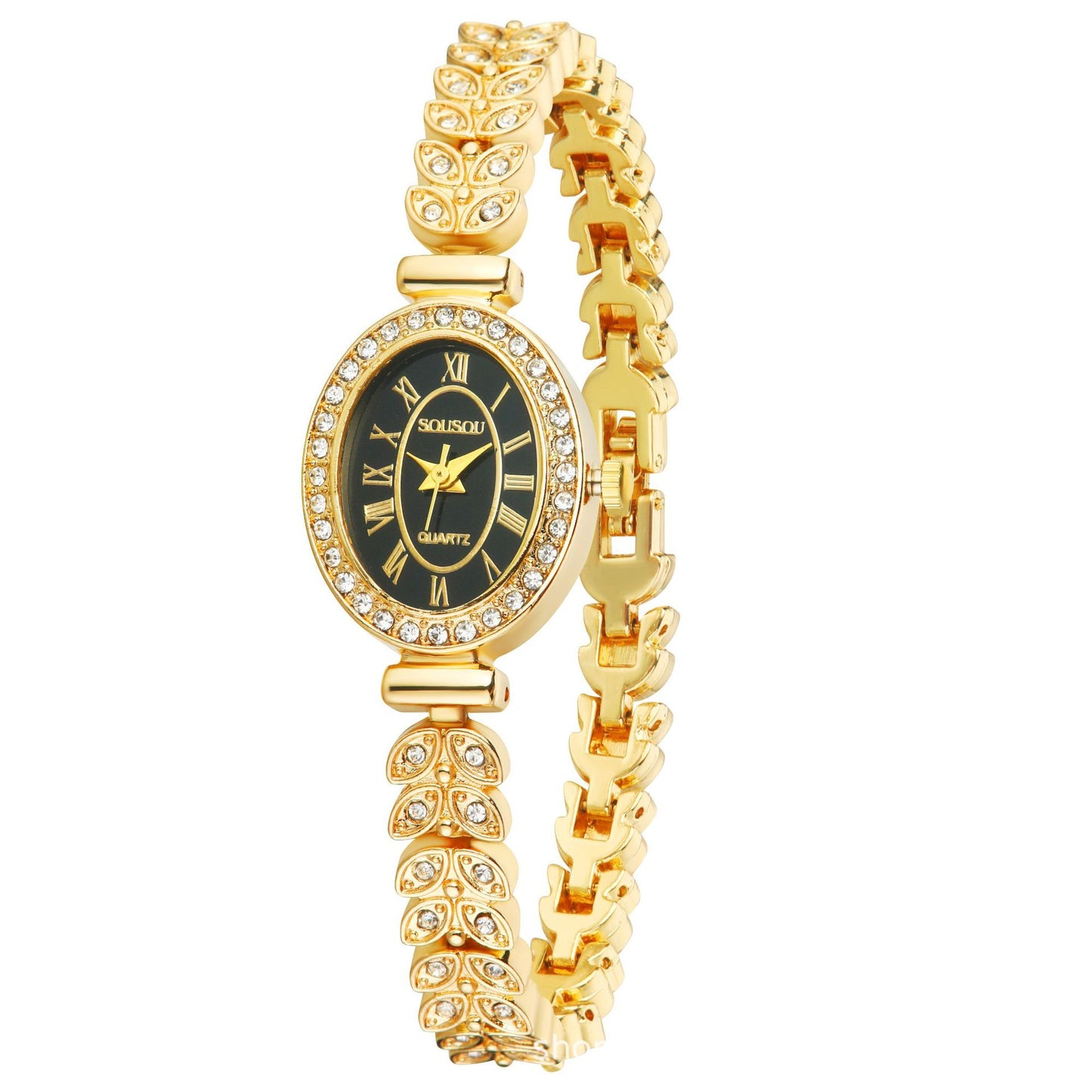 Women's Quartz Watch With Stainless Steel Strap And Buckle, Featuring Tempered Glass Mirror And Pointer Display