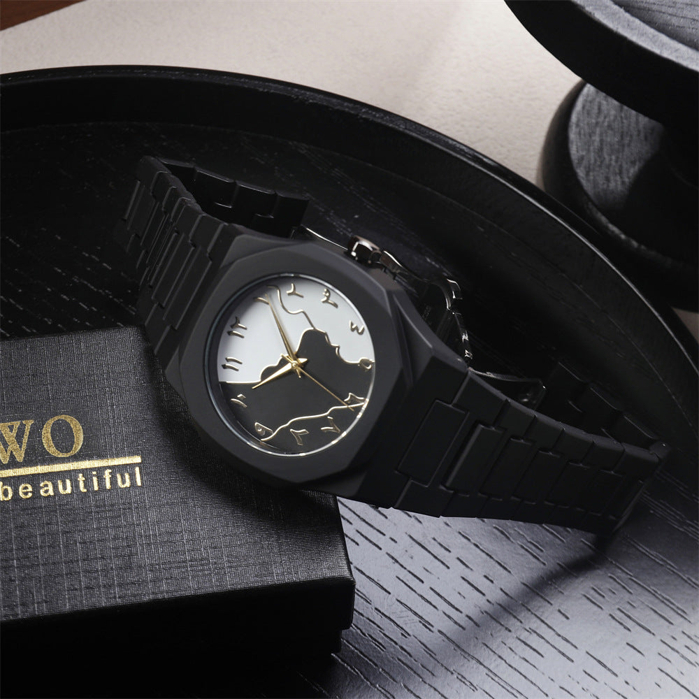 Unisex Quartz Watch With Plastic Strap And Butterfly Double Snap Buckle Featuring Ordinary Glass Mirror And Pointer Display