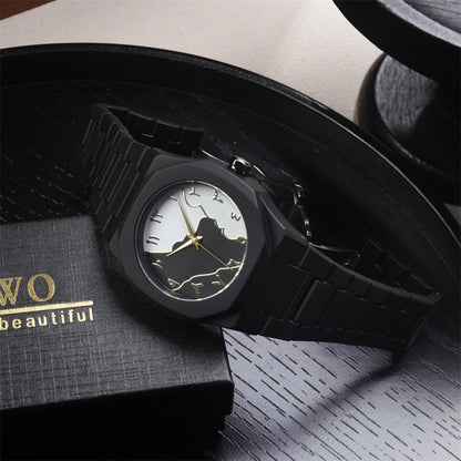 Unisex Quartz Watch With Plastic Strap And Butterfly Double Snap Buckle Featuring Ordinary Glass Mirror And Pointer Display