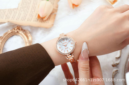 Women's Quartz Watch With Stainless Steel Strap And Buckle, Featuring Tempered Glass Mirror And Pointer Display