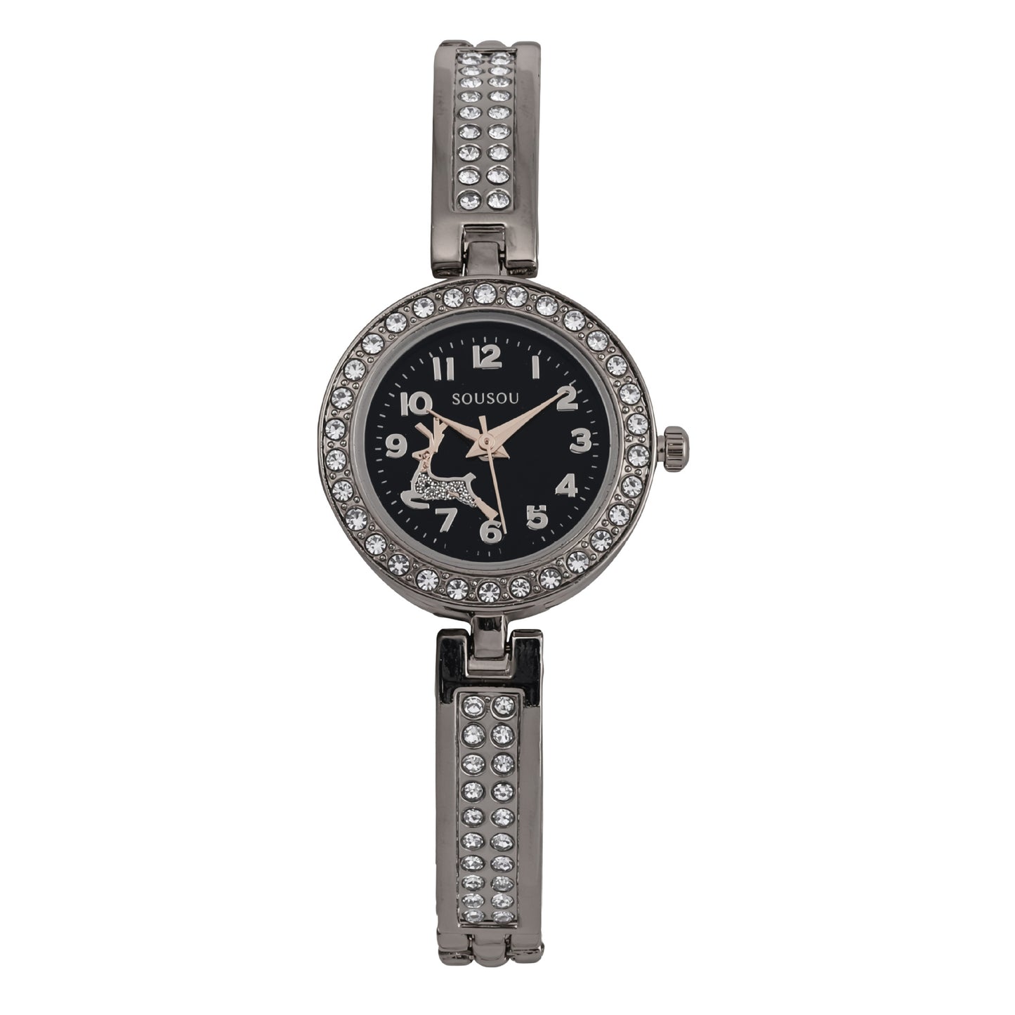 Women’s Quartz Watch With Stainless Steel Strap And Buckle, Featuring Tempered Glass Mirror And Pointer Display