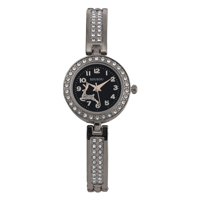 Women’s Quartz Watch With Stainless Steel Strap And Buckle, Featuring Tempered Glass Mirror And Pointer Display