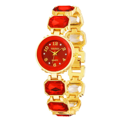 Women's Quartz Watch With Stainless Steel Strap And Buckle, Featuring Tempered Glass Mirror And Pointer+Number Display