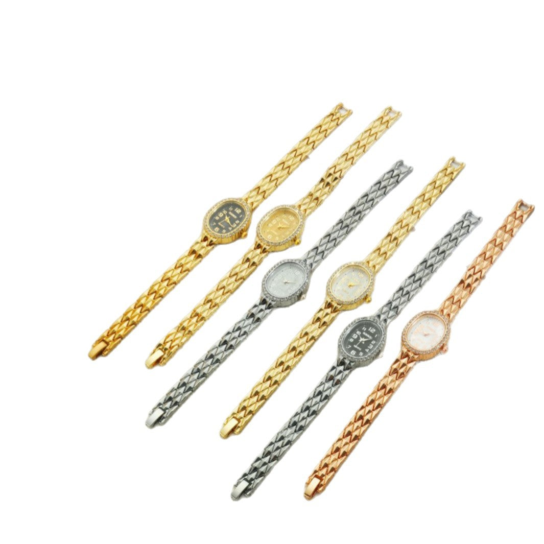 Women's Quartz Watch With Stainless Steel Strap And Buckle, Featuring Tempered Glass Mirror And Pointer Display