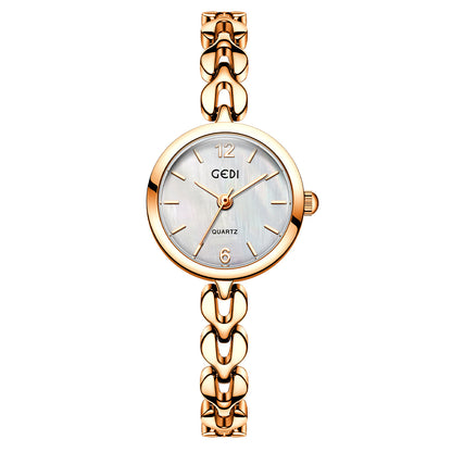 Women's Quartz Watch With Stainless Steel Strap And Jewelry Buckle, Featuring Tempered Glass Mirror And Pointer Display