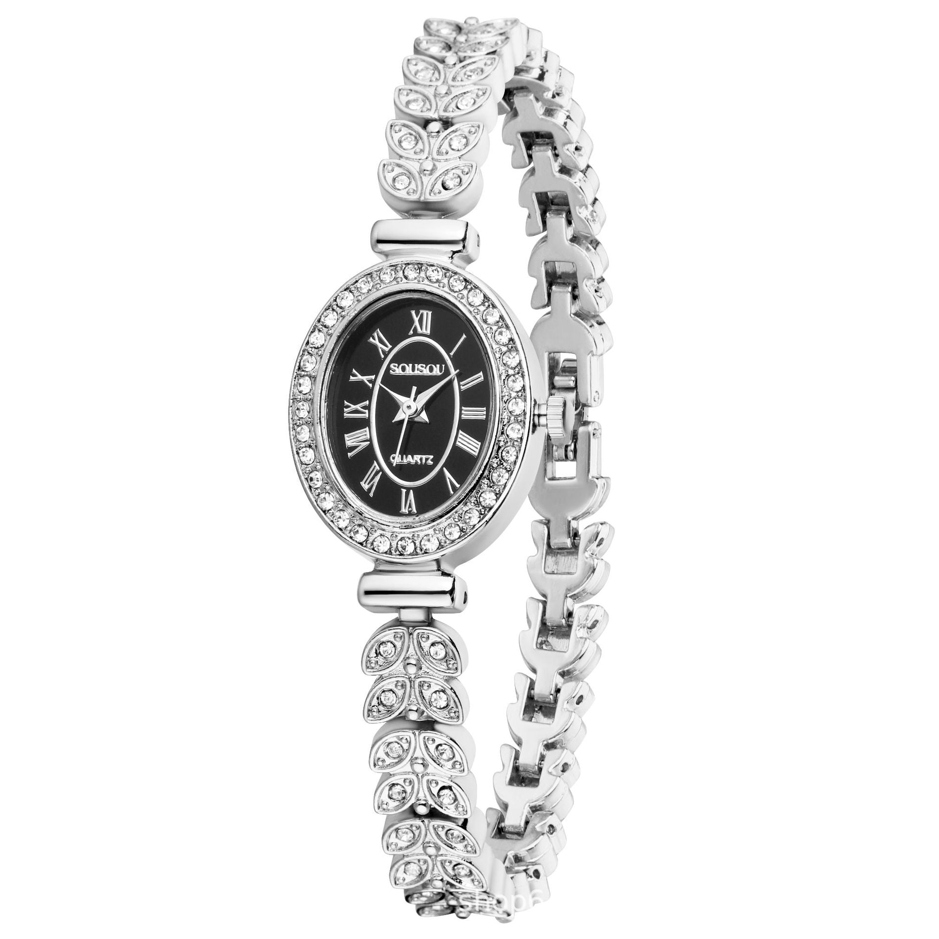 Women's Quartz Watch With Stainless Steel Strap And Buckle, Featuring Tempered Glass Mirror And Pointer Display