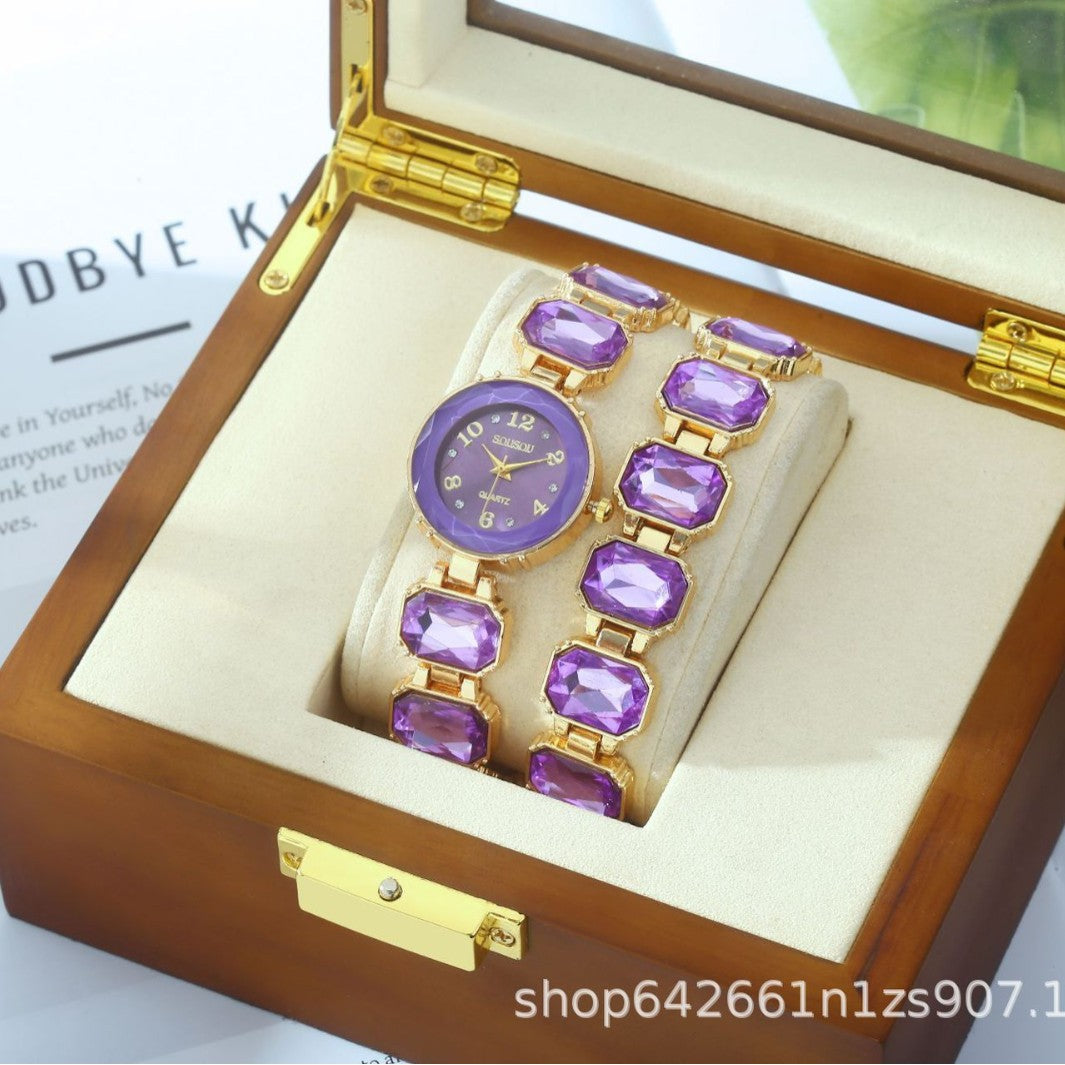 Women's Quartz Watch With Stainless Steel Strap And Buckle, Featuring Tempered Glass Mirror And Pointer+Number Display