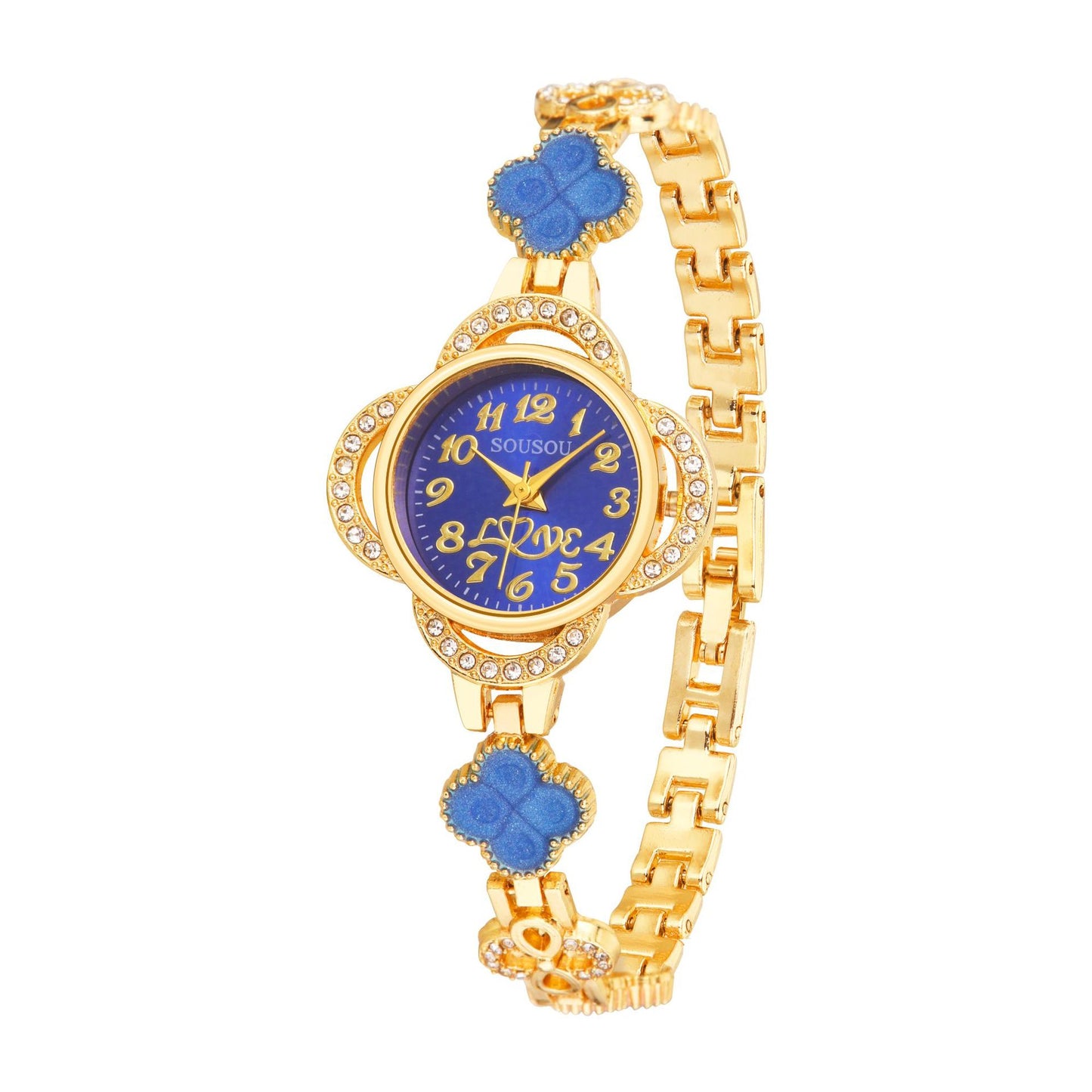 Women's Quartz Watch With Stainless Steel Strap And Buckle, Featuring Tempered Glass Mirror And Pointer+Number Display