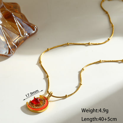 Star Pendant Necklace For Women In 201 Stainless Steel With 18K Real Gold Plated And Rhinestones, Perfect For Valentine's Day
