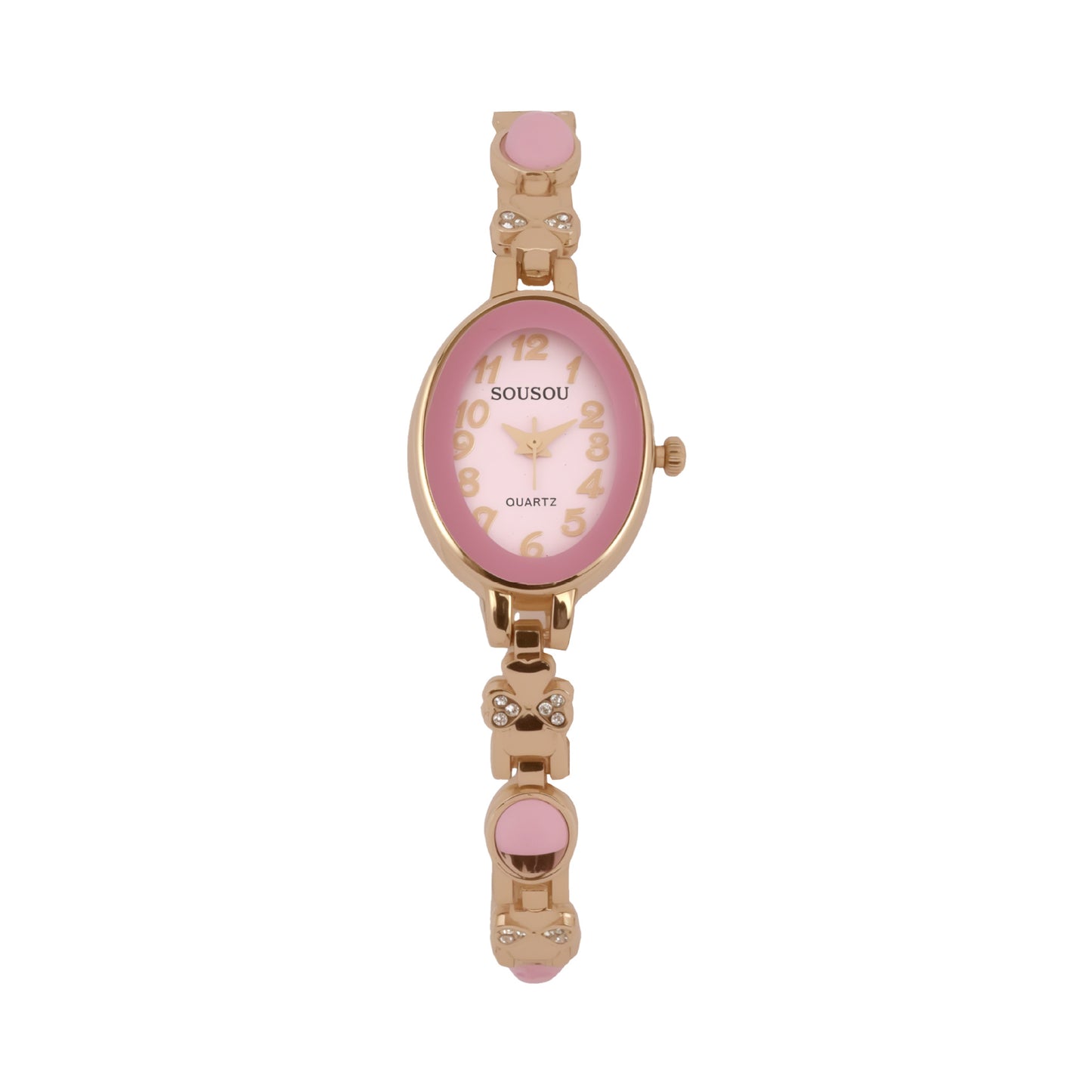 Women's Quartz Watch With Stainless Steel Strap And Buckle, Featuring Tempered Glass Mirror And Pointer+Number Display