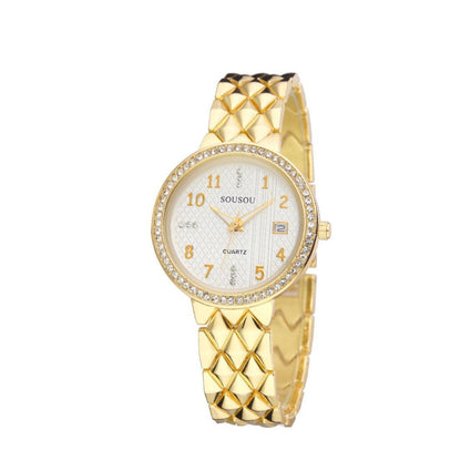 Women's Quartz Watch With Stainless Steel Strap And Buckle, Featuring Tempered Glass Mirror And Pointer Display