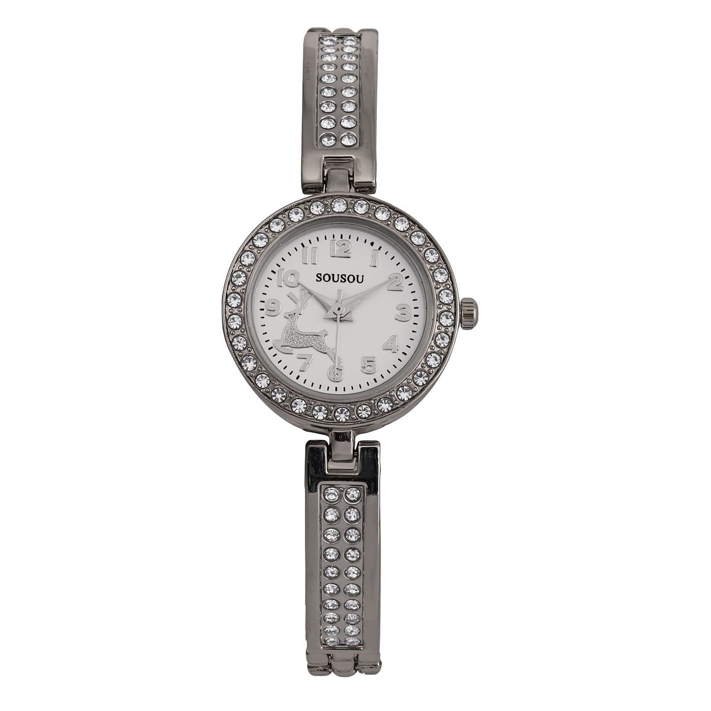 Women’s Quartz Watch With Stainless Steel Strap And Buckle, Featuring Tempered Glass Mirror And Pointer Display