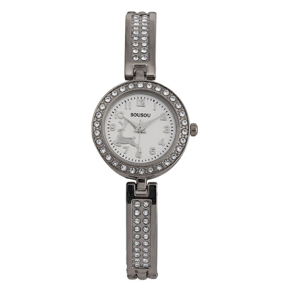 Women’s Quartz Watch With Stainless Steel Strap And Buckle, Featuring Tempered Glass Mirror And Pointer Display